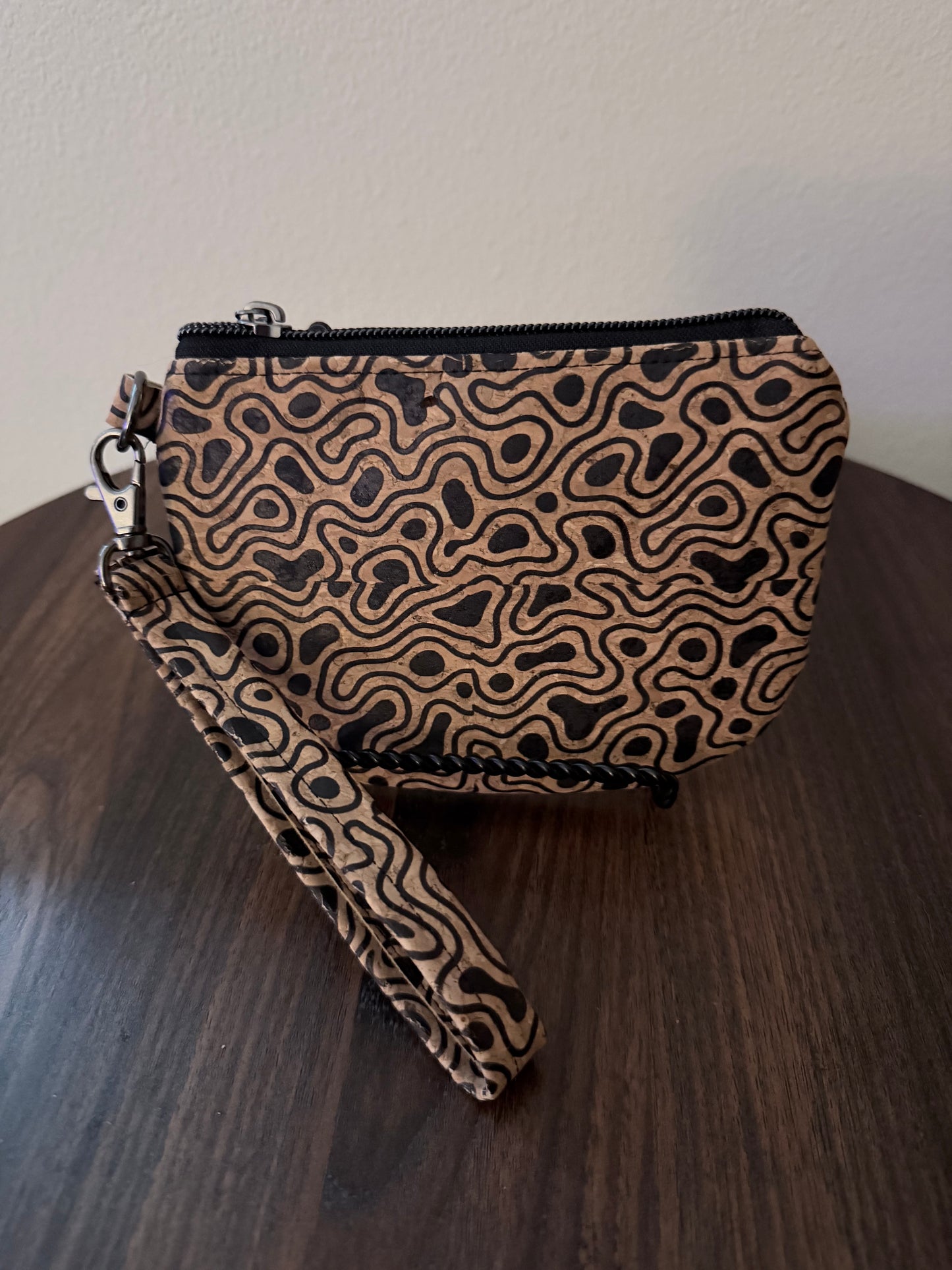 Zippered Cork Wristlet — Handmade Pouch with Wrist Strap