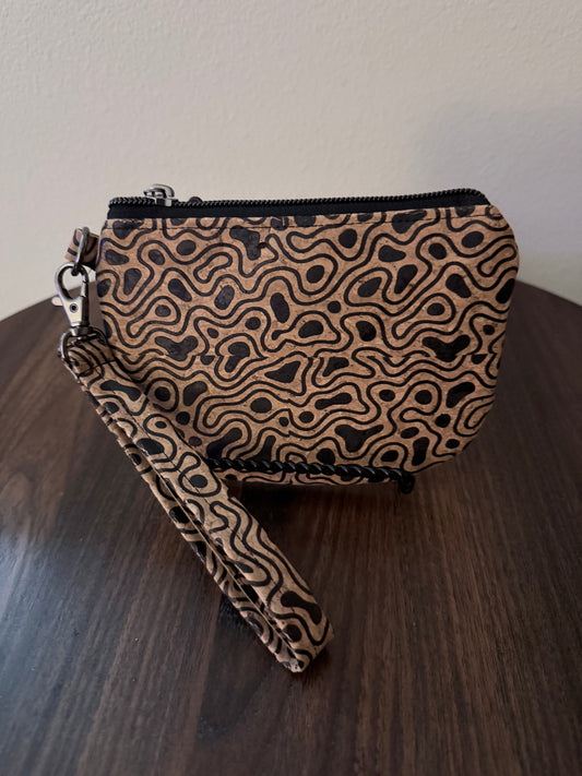 Zippered Cork Wristlet — Handmade Pouch with Wrist Strap